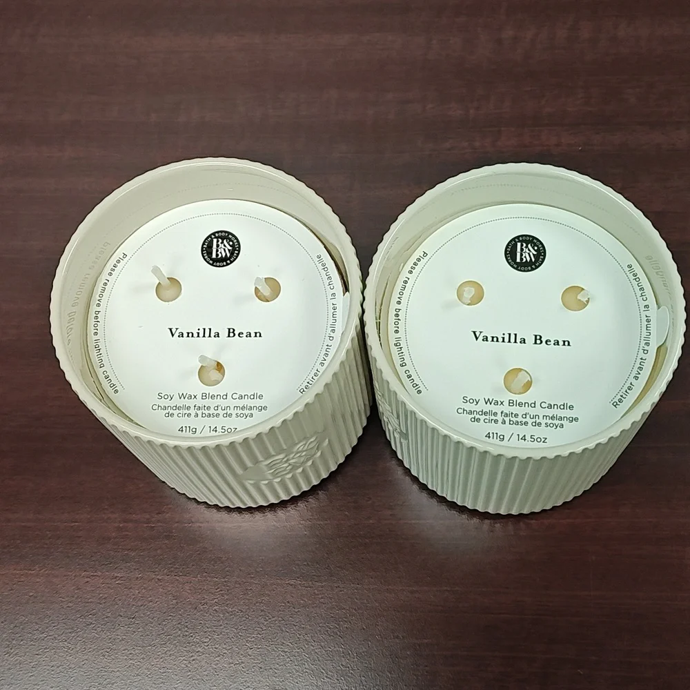 Bath & Body Works "VANILLA BEAN" 3-Wick Ceramic Candles - Set of 2 - Picture 2 of 6